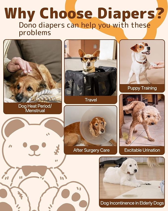 Dono Disposable Dog Diapers Female-60PCS, Pull it Up Doggie Diapers for Female Dogs with 360° Stretchy Waist, Doggy Diapers for Dog in Heat Period, Super Absorbent Leak-Proof Puppy Diapers, S