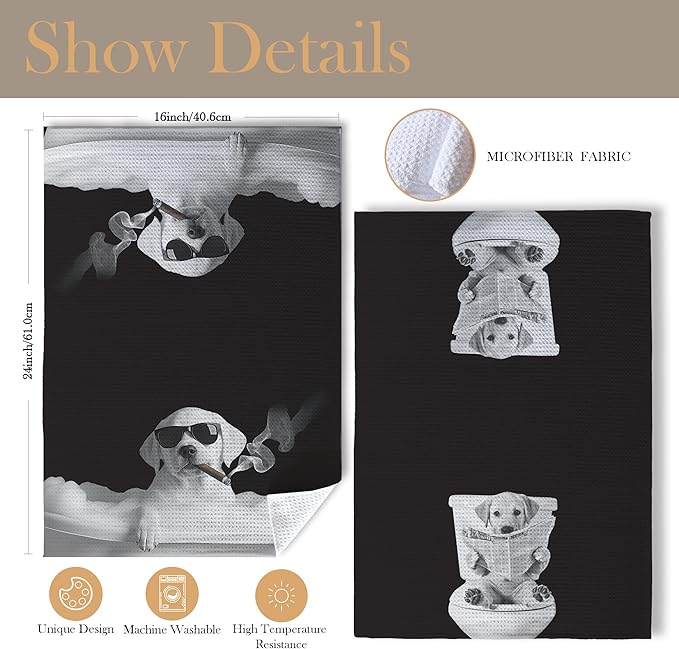 Funny Labrador Retriever Bathroom Hand Towels, Gifts for Labrador Dog Lovers, Dogs Mom Dad Gifts Hand Towels for Bath Room Washroom, Dog Bathroom Decor, 16x24 Inch Set of 2