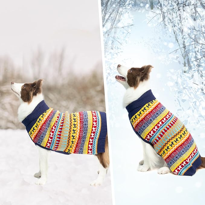 Mihachi Dog Sweater - Winter Coat Apparel Clothes with Colorful Stripes for Cold Weather