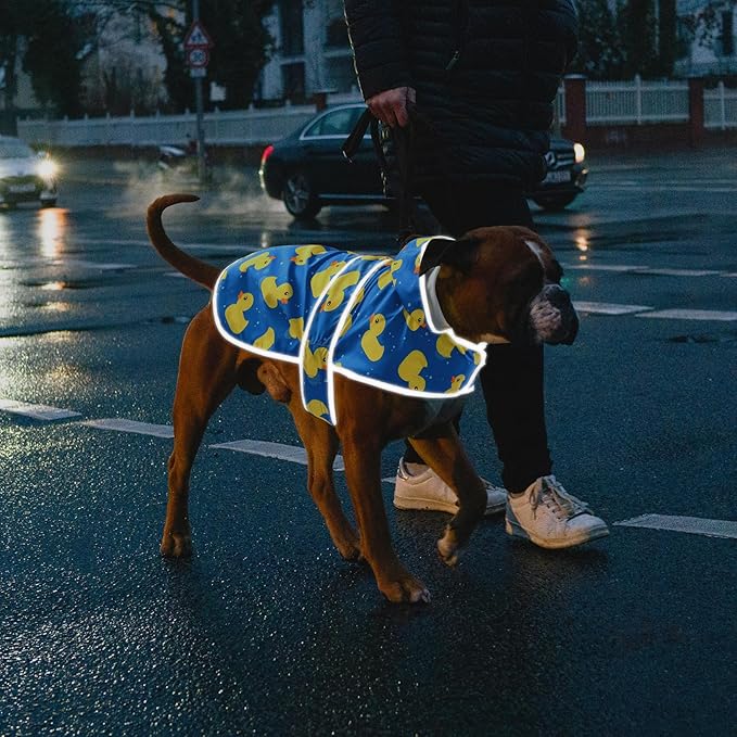 Dog Raincoat for Medium Dogs Waterproof Jacket Hooded Rain Coats with Reflective Strips Leash Hole & Poncho Adjustable Fit (ShinyDuck,M)