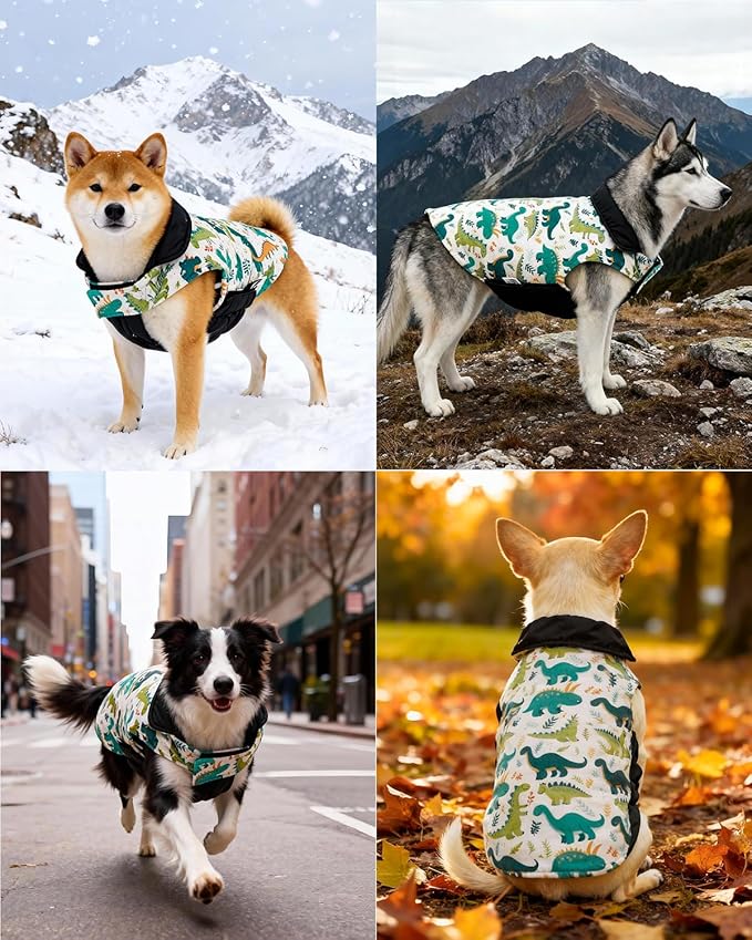 CuteBone Winter Dog Coat - Waterproof Windproof Reversible Vest, Thick Adjustable Cold Weather Jacket with Leash Hole for Small Medium Dogs GMF33S