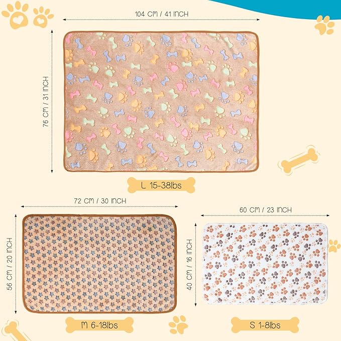 Tatuo 12 Pieces 20 x 30 Inch Dog Blanket Super Soft Warm Cat Sleep Mat Pet Kitten Doggy Fluffy Fleece Blankets with Cute Dog Paw Bone Star Elephant Patterns Printed Fluffy Blanket for Small Cat Puppy