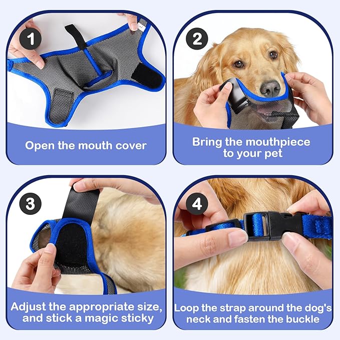 Dog Muzzle with Front Opening for Training and Treats, Breathable Air Mesh Muzzle for Biting Chewing Scavenging, Soft Lightweight Adjustable Mouth Guard for Small Medium Large Dogs (Blue, XL)