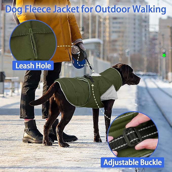 MIGOHI Comfortable Large Dog Coat - Waterproof Dog Coat with Reflective Strips,Windproof XXL Dogs Jacket with Warm Turtleneck, Snow Coats for Large Dogs,Labrador Golden Retriever,2XL,ArmyGreen