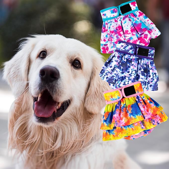 wegreeco Dog Diapers Female (3 Pack), Highly Absorbent Puppy Doggie Dog Diapers for Female Dogs Period, Washable Doggy Diapers for Dogs in Heat, Small Medium Large Size (Colorful, Small)
