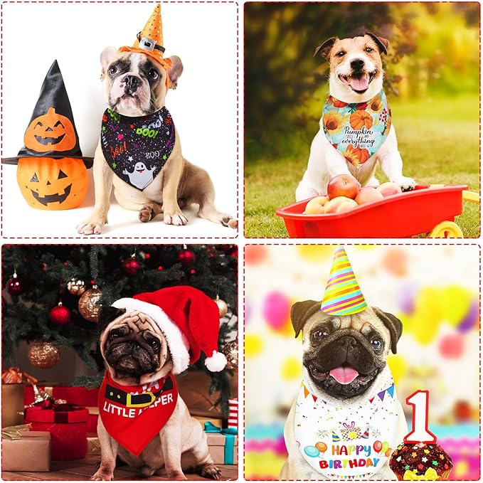 Weewooday 9 Pcs Holiday Dog Bandanas Easter Bandanas Patriotic Birthday Scarf Adjustable Large Pet Washable Scarves for Large Dog Supply(Classic Pattern)