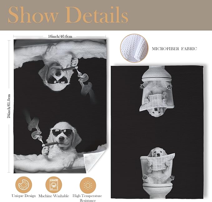 Funny Golden Retriever Bathroom Hand Towels, Dog Bathroom Decor, Golden Retriever Gifts for Women Men Hand Towels for Bath Room Washroom, 16x24 Inch Set of 2