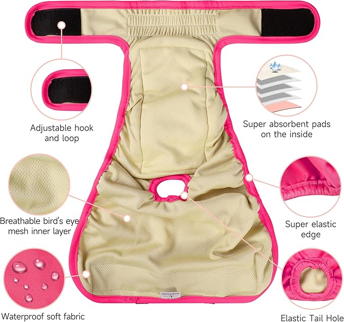Washable Female Dog Diapers (4 Pack+1 Suspenders), Reusable Female Girl Doggy Doggie Puppy Wraps Panties Belly Band for Pet Heat Period Pooping Peeing Potty Training Incontinence Marking Leaf Small