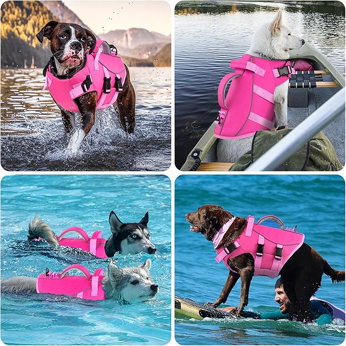 Dogcheer Dog Life Jacket with Double Rescue Handle, Reflective Dog Harness Life Vest for Swimming Boating, Adjustable Pet Swim Vest Dog Flotation Device DFD for Small Medium Large Dogs - Pink XS