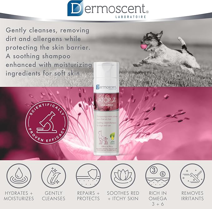 Dermoscent ATOP 7 Shampoo for Dogs & Cats - Allergies & Itchy Skin Relief - Natural Ingredients - Helps Soothe Dermatitis & Atopic Skin - 200 ml