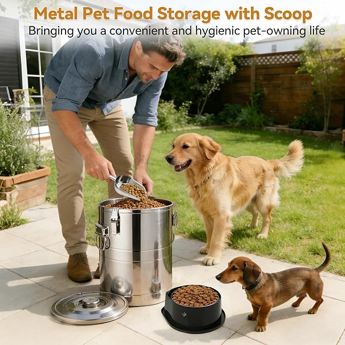 Newget 40 Lbs Stainless Steel Dog Food Storage Container, Large Airtight Pet Food Storage Bin with Lid to Keep Fresh, Metal Container with Scoop for Dog, Cat, Bird Seed, Rice, Grain & Kitchen Pantry