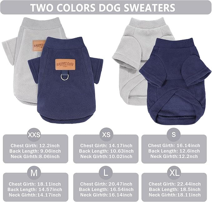 2 Pack Dog Sweaters for Small Dogs Warm Fleece Dog Sweatshirt with Leash Ring Pet Puppy Swearer Coat Apparel Outfit Winter Clothes for Chihuahua, Yorkie, Bulldog, Dachshund Cats XXS, Grey