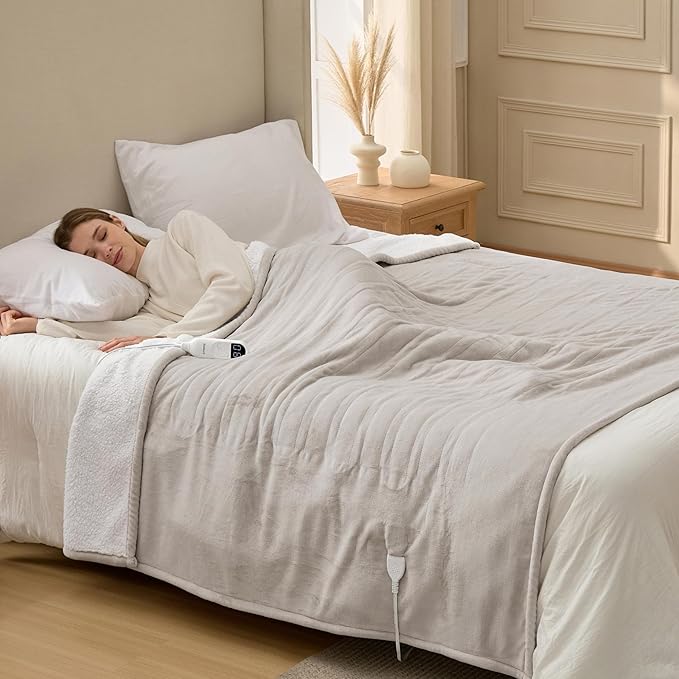 Bedsure Electric Blanket Twin - Soft Flannel Heated Blanket Twin Size, Fast Heating with 6 Time Settings (Up to 10H) & 6 Heat Settings, Warm Gift for Grandma (62x84 inches, Cream)