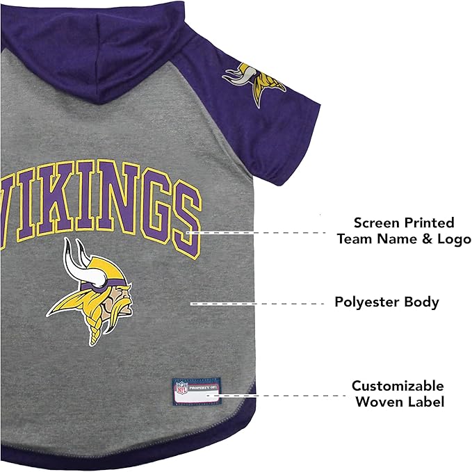 Pets First NFL Minnesota Vikings Hoodie for Dogs & Cats. | NFL Football Licensed Dog Hoody Tee Shirt, Small| Sports Hoody T-Shirt for Pets | Licensed Sporty Dog Shirt
