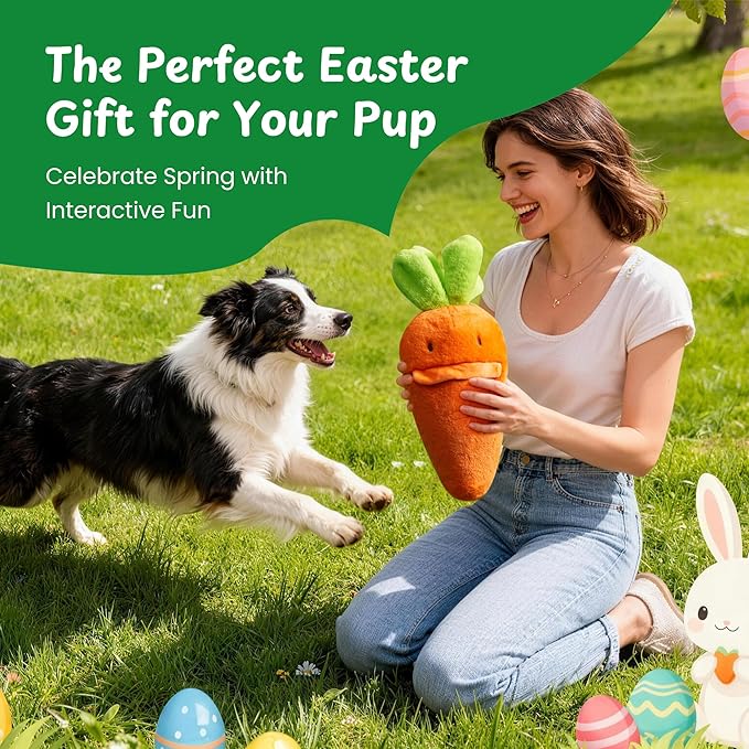 Nocciola Easter Squeaky Carrot Dog Toy Set– Hide and Seek 5 Small Carrots Inside a Large Plush Carrot with Squeaker & Crinkle Sounds for Small Medium Large Breeds, Spring Pet Gifts