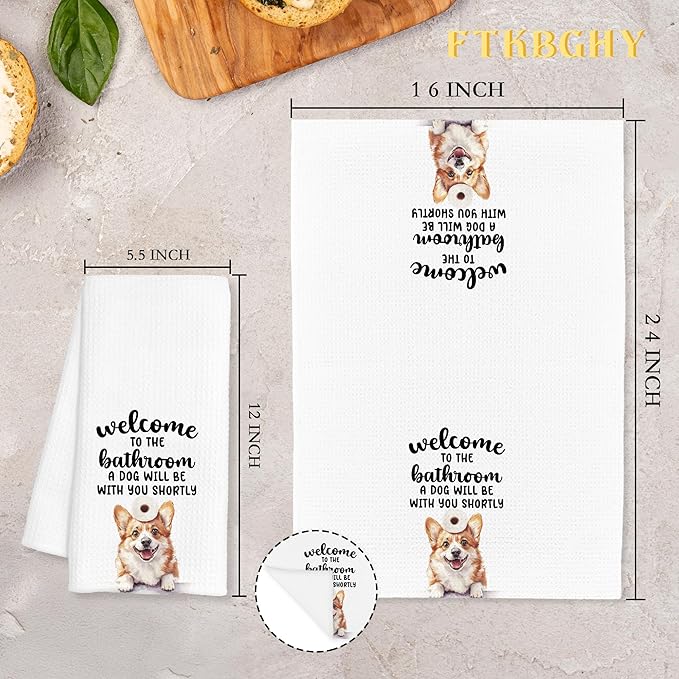 Funny Corgi Hand Towels for Bathroom Decor, Gifts for Corgi Lovers Women Men, Dog Lover Owner Gifts Decorative Hand Towels for Bathroom Restroom Room, 16x24 Inch