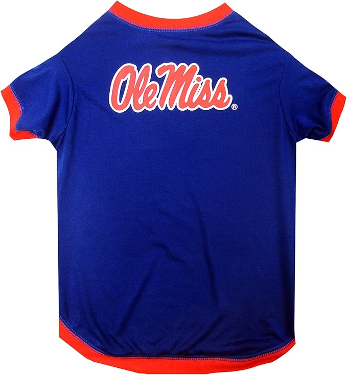 Pets First Collegiate MISSISSIPPI OLE MISS REBELS Dog T-Shirt, Large. - Licensed Shirt for Pets Team Colored with Team Logos.- Premium Stretchable Materials for the Comfrot of your Dog & Cat.