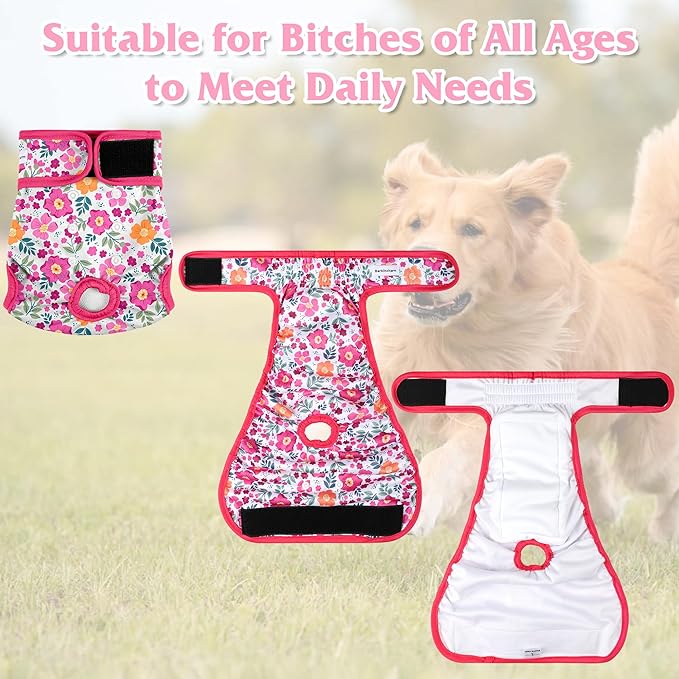 4 Pack Reusable Female Dog Diaper, Highly Absorbent Doggie Diapers for Female Dogs, Dog Diaper Small, Flowers