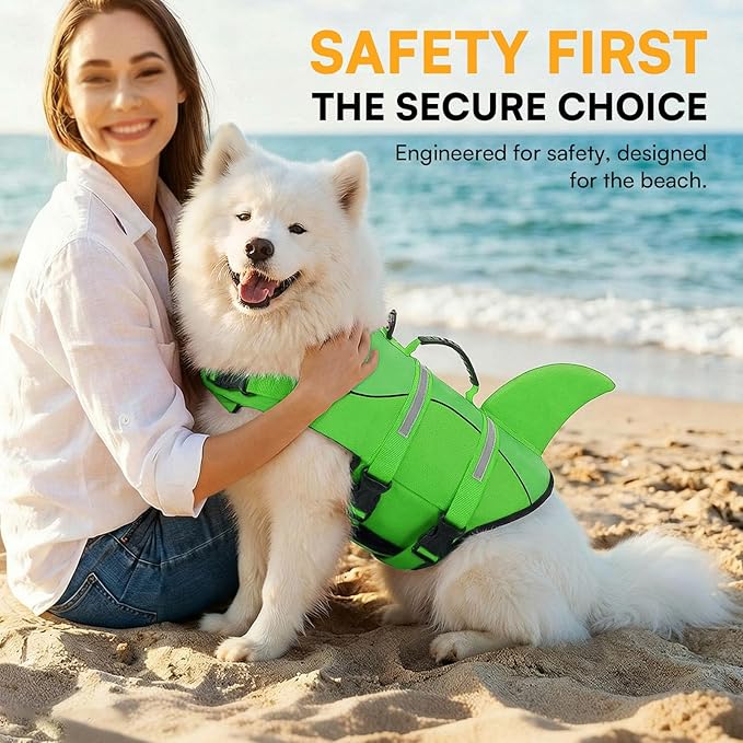 Queenmore Dog Life Jacket High Flotation, Reflective Dog Life Vest for Swimming, Adjustable Dogs Life Preserver Rescue Handle Spring Summer Pool for Small, Medium, Large Dogs (BrightGreen,S)