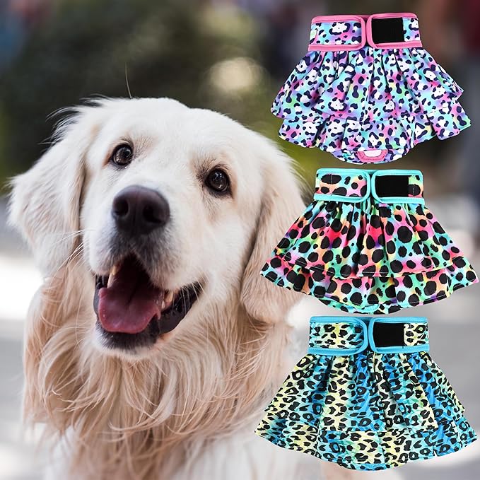 wegreeco Dog Diapers Female (3 Pack), Highly Absorbent Dog Diapers for Female Dogs Washable in Heat, Incontinence, or Excitable Urination (Colorful Leopard, X-Large)