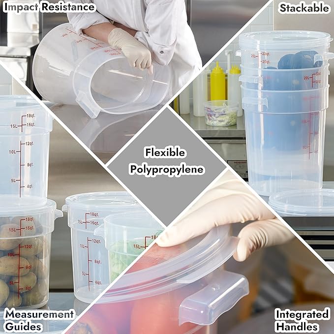 CURTA 4 Quart Translucent Round Food Storage Container with Lid, Pack of 4 – NSF Listed, BPA-Free, Commercial-Grade Polypropylene, Freezer & Dishwasher Safe, Non-Stick, Easy-Read Graduations