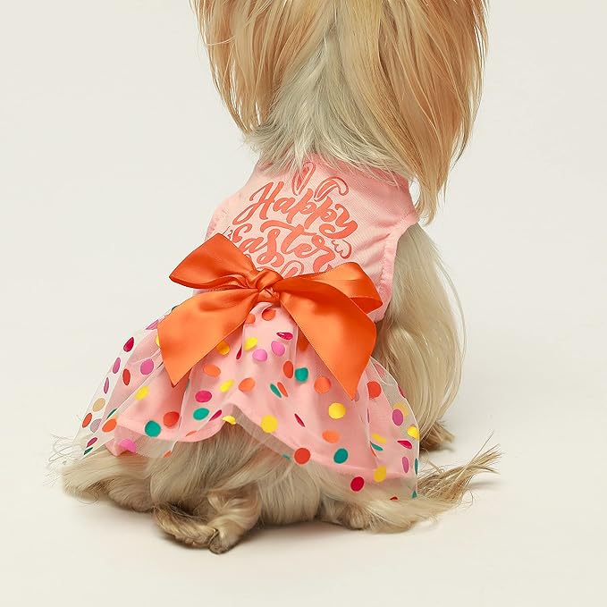 Fitwarm Happy Easter Day Dog Dress 100% Cotton Girl Dog Clothes Easter Bunny Pet Apparel Doggie Tutu with Bowknot Cat Clothing Puppy Dresses Doggy Costume Attire Orange Medium