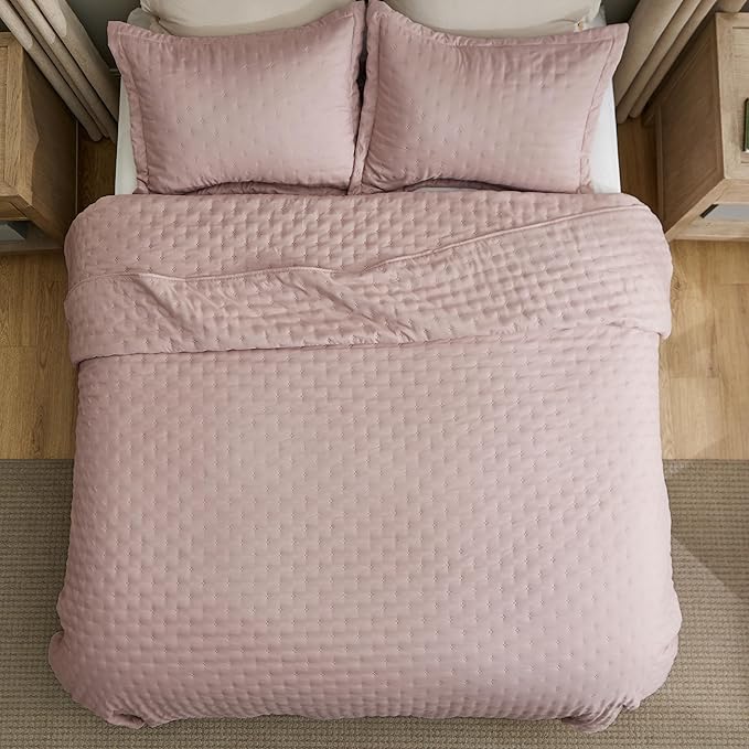 Bedsure Quilts Queen Size - Dusty Rose Bedspread Queen Size & Lightweight Comforter, Country Cottage Coverlet with Clover Pattern, Ultra Soft All-Season Bedding, 90 x 96 Inches | Stitch-Free Quilting, Ultra Soft, Lightweight, Machine Washable, Pet-Frie...
