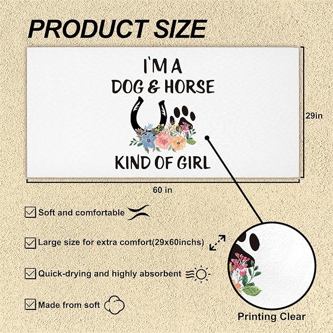 Dog Horse Lover Gifts Beach Towel, Horse Girl Gifts Pool Towels, Dog and Horse Kind of Girl Sand Towel Large Bath Towels Gifts for Girls, Horse Gifts for Girls, Dog Gifts for Women, 29x60in