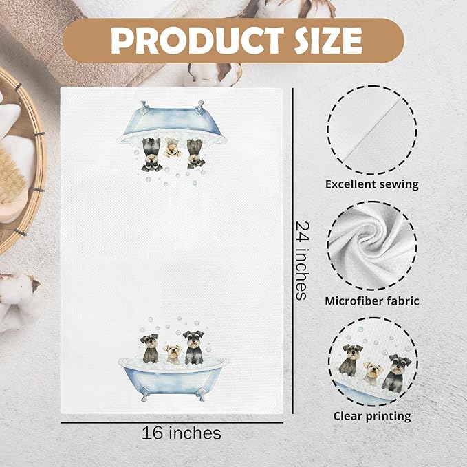 Schnauzer Dog Bathroom Hand Towel, Schnauzers Gifts for Women, Funny Mini Schnauzer Hand Towel for Bathroom Kitchen Washroom Decor, Miniature Schnauzers Dogs in Bathtub Dish Tea Towels, 16x24