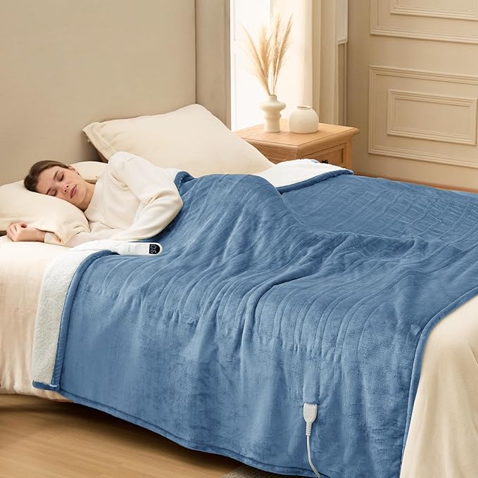 Bedsure Electric Blanket Twin - Soft Flannel Heated Blanket Twin Size, Fast Heating with 6 Time Settings (Up to 10H) & 6 Heat Settings, Warm Gifts for Grandma (62x84 inches, Blue)