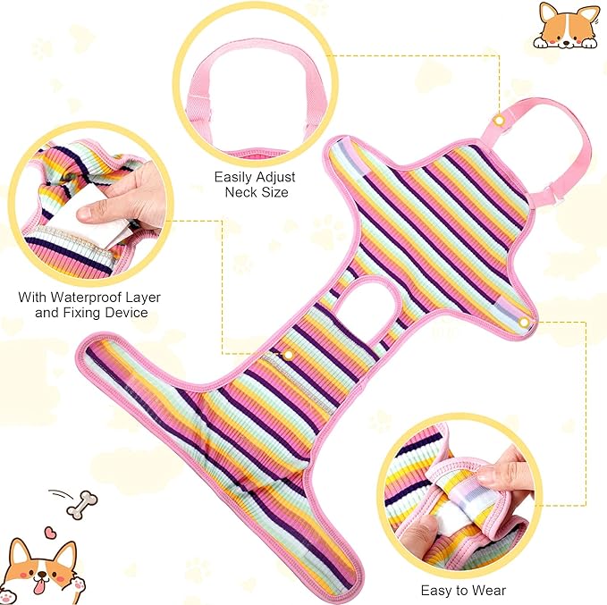 Nuanchu 3 Pcs Female Dog Diaper Sanitary Panties with Adjustable Suspender, Washable Reusable Doggie Diapers for Small Medium Large Dog in Heat Period Menstrual Pet Cats Ducks(Rainbow Pattern,M)
