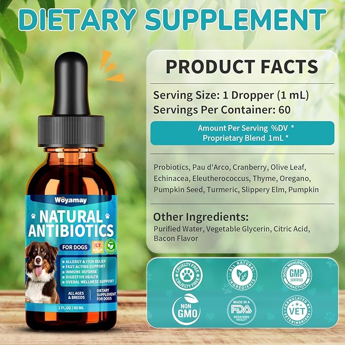 Antibiotics for Dogs | Natural Dog Antibiotics for Allergy Relief, Itch Relief, Coughs, Skin Health, Breath Treatment, Digestion | Herbal Supplement to Care for Ears, Eyes & Coat, 2 Fl Oz