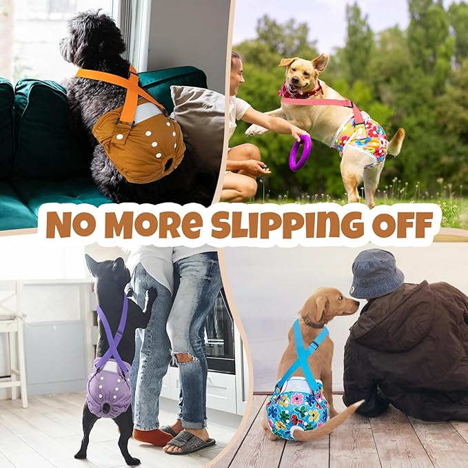 Pet Soft Dog Diapers Female with Suspenders, 3 Pack Reusable Female Dog Diapers for Heat, Dog Period Panties for Doggie in Cycle(Medium, Deepcolor)