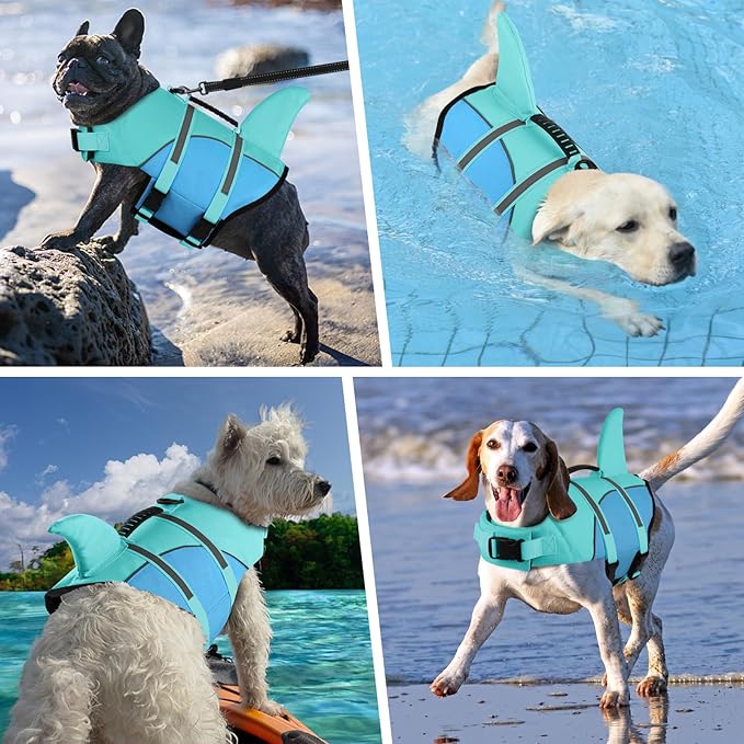 Doglay Shark Dog Jacket - Ripstop Life Vests for Swimming Boating with Rescue Handle & Adjustable Fit for Small to Large Dogs