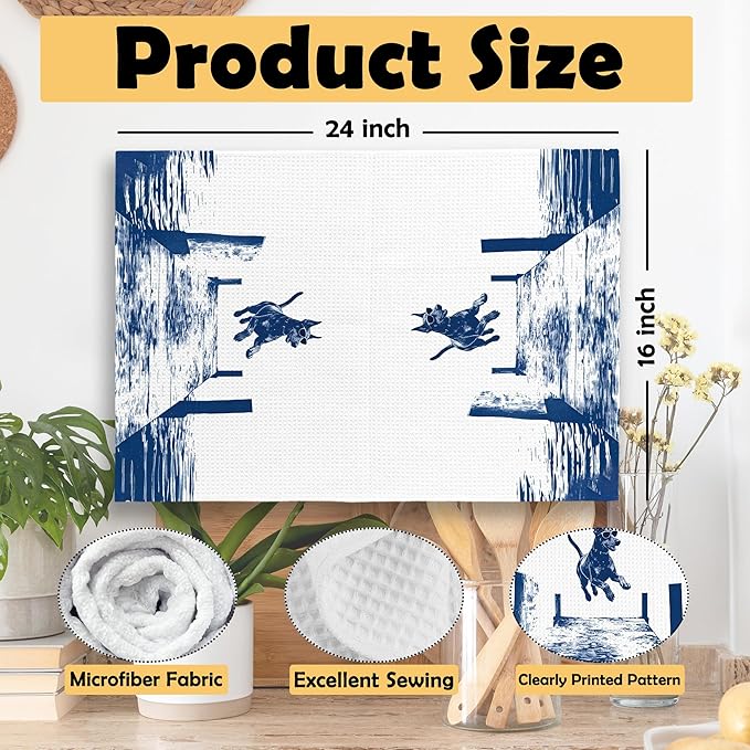 Lake House Decor Doberman Kitchen Towels Set of 2, Summer Funny Lake Dog Coastal Bathroom Hand Towel, Dog Lover Gifts Tea Towel Dish Towels 16x24 Inch
