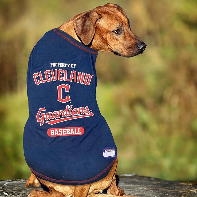 MLB Tee Shirt for Dogs & Cats - Cleveland Guardians Dog T-Shirt, Medium.