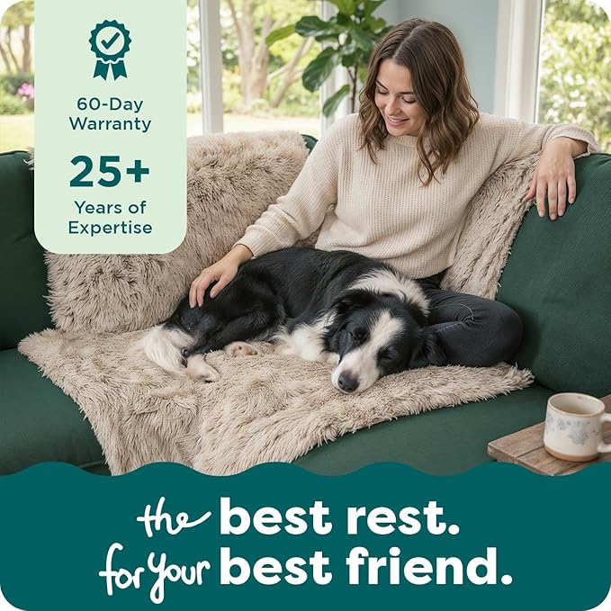 Furhaven Corner Cushion Seat Cover for Dogs & Cats, Washable, For Couches, Sectional Sofas, & L Shaped Couches - Snuggle Spot Shaggy Long Faux Fur Corner Throw - Taupe, One Size