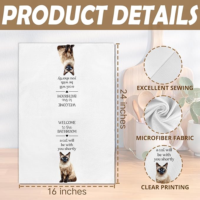 Funny Siamese Cat Hand Towels, Siamese Cats Gifts for Cats Lovers Women Hand Towel, A Cat Will Be with You Shortly Decorative Towel for Bathroom Toilet, Cute Kitty Bathroom Decor, 16x24in