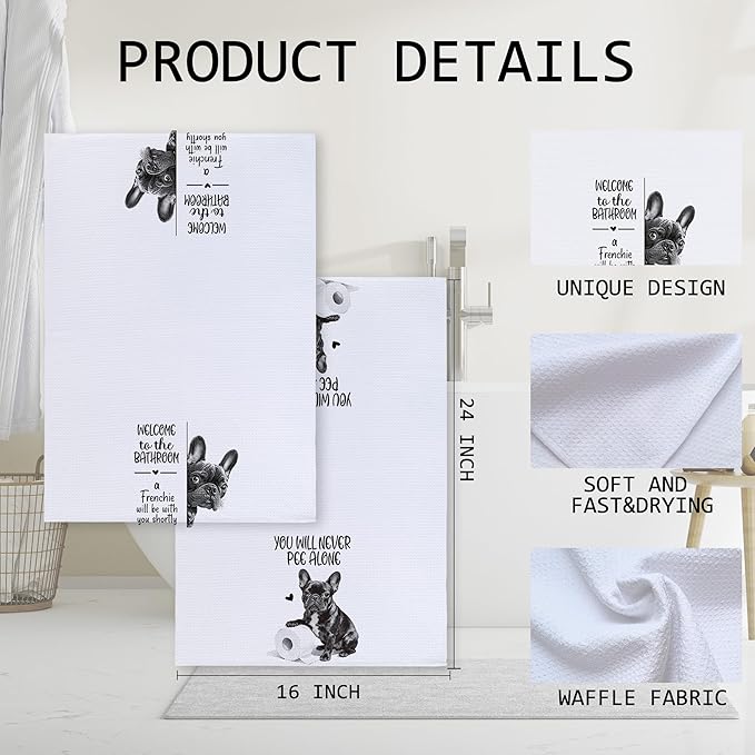 Cabana Bro Funny French Bulldog Bathroom Hand Towels, Frenchie Gifts for Women Men, Dog Lover Gifts, Welcome to The Bathroom Decorative Hand Towels for Bath Room Washroom, 16x24 Inch Set of 2