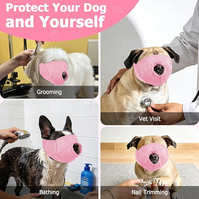 BARKLESS French Bulldog Calming Muzzle – Short Snout Eye-Shading Cover for Grooming & Vet Visits, Soft Breathable Dog Muzzle to Help Reduce Biting (Pink, M)