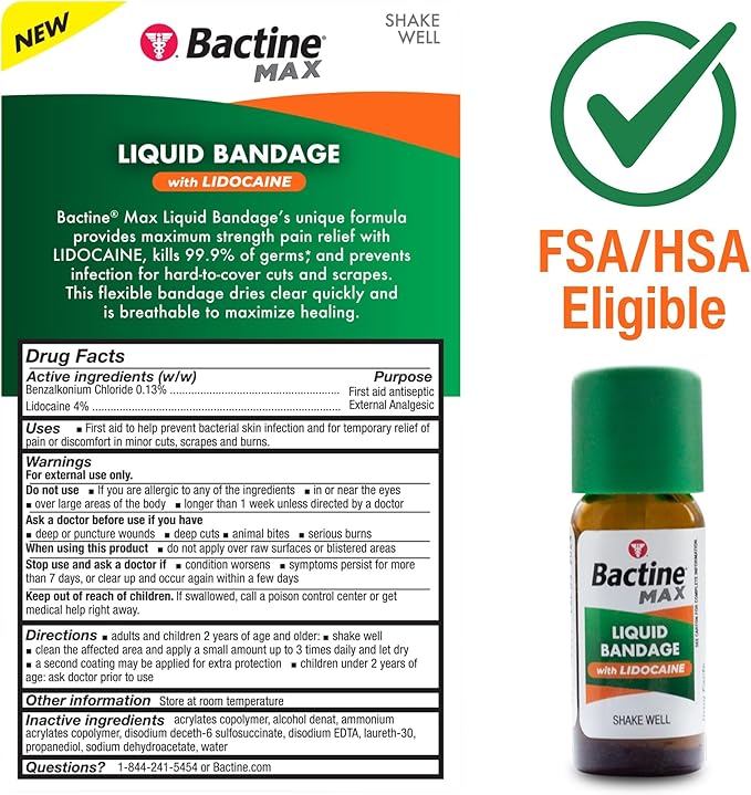 Bactine Max Pain Relieving Antiseptic Spray with Lidocaine, First Aid Pain + Itch Relief, No-Sting, Kills 99% of Germs*, 5oz