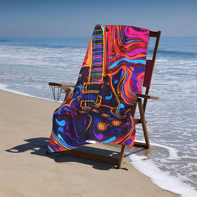 Guitar Beach Towel 31inx51in, Music Sand-Free Microfiber Bath Towel Ultra Soft Quick Dry Pool Towel Absorbent Towel Lightweight Towel for Swimming Bathroom Decor