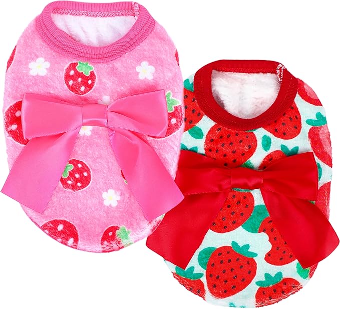 2 Pieces Dog Sweater for Small Dogs XXS Dog Clothes Chihuahua Puppy Sweaters Strawberry Teacup Chihuahua Yorkie Puppy Clothes XXS Pet Sweater (Strawberry,Small)