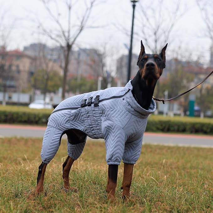 Lovelonglong Warm Dog Coat Double Layers Dog Vest, 4 Legs Covered Windproof Waterproof Reflective Warm Dog Vest Outdoor Skating Dog Costume for Small Medium Large Dogs Gray S