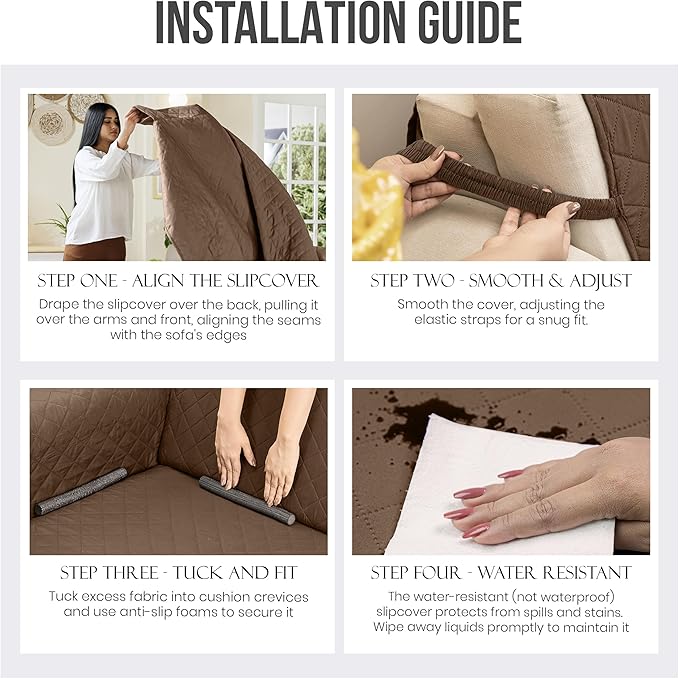 Utopia Bedding Reversible Oversized Sofa Couch Cover, Water Resistant Slipcover Furniture Protector with Foam Sticks and Elastic Straps for Kids Dogs Pets (3.5 Seater, Brown/Beige)