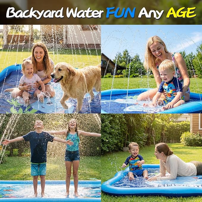 Splash Pad Sprinkler for Kids & Dog, 85" Thickened Square Splash Pad for Toddler 1-3, Elephant Outdoor Water Toy Play Mat for Children,Backyard Inflatable Sprinkler Shallow Pool Fountain Pad