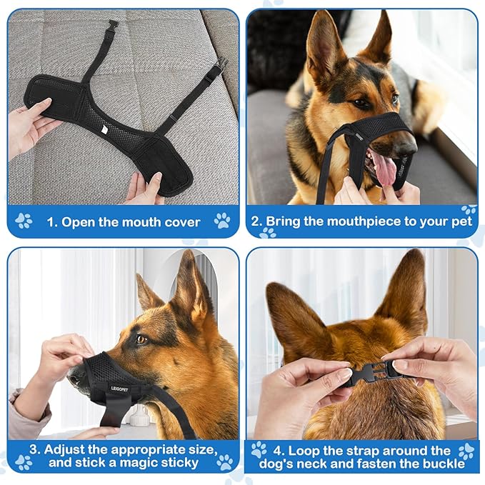 Dog Muzzle, Soft Nylon Muzzles for Small Medium Large Sized Dogs to Anti & Prevent Biting Barking Chewing, Pet Mouth Guard for German Shepherd with Adjustable Strap, Allows Panting Drinking (Black,S)