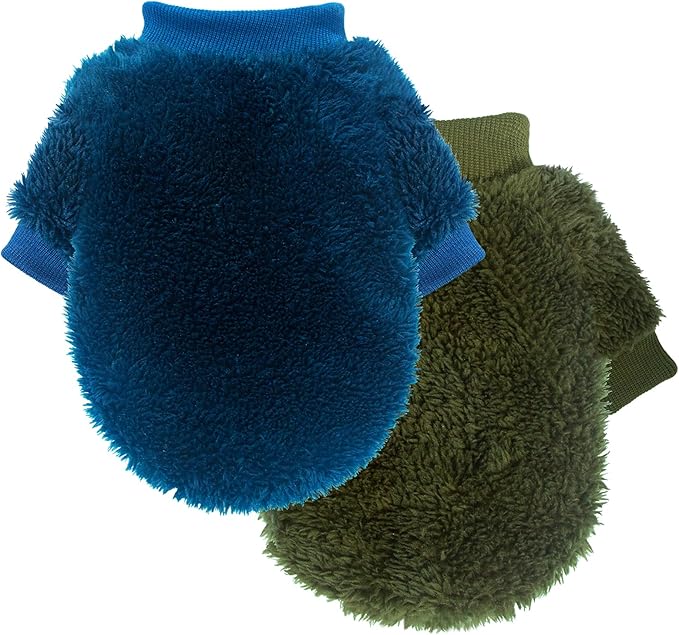 2 Pieces Dog Sweaters for Boy Fall Winter Warm Puppy Clothes Fleece Chihuahua Sweater Cute Clothes for Male Cat, Blue, Dark Green, Small