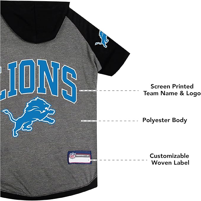 Pets First NFL Detroit Lions Hoodie for Dogs & Cats. | NFL Football Licensed Dog Hoody Tee Shirt, Large | Sports Hoody T-Shirt for Pets | Licensed Sporty Dog Shirt