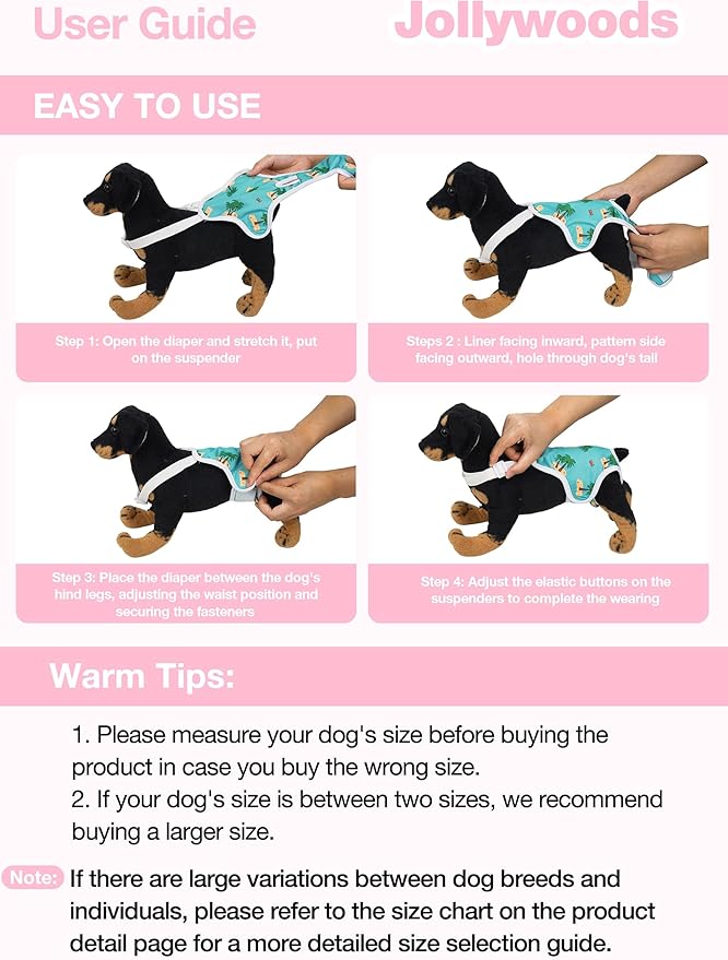 3 Pack Washable Female Dog Diaper Onesie Sanitary Pantie with Adjustable Suspender, Reusable Fixed Doggie Diapers, Super Absorbent Leakproof for Small Medium Large Dog in Heat Cycle L
